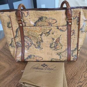 Patricia Nash Vintage Map Print Tote in Tan and Brown